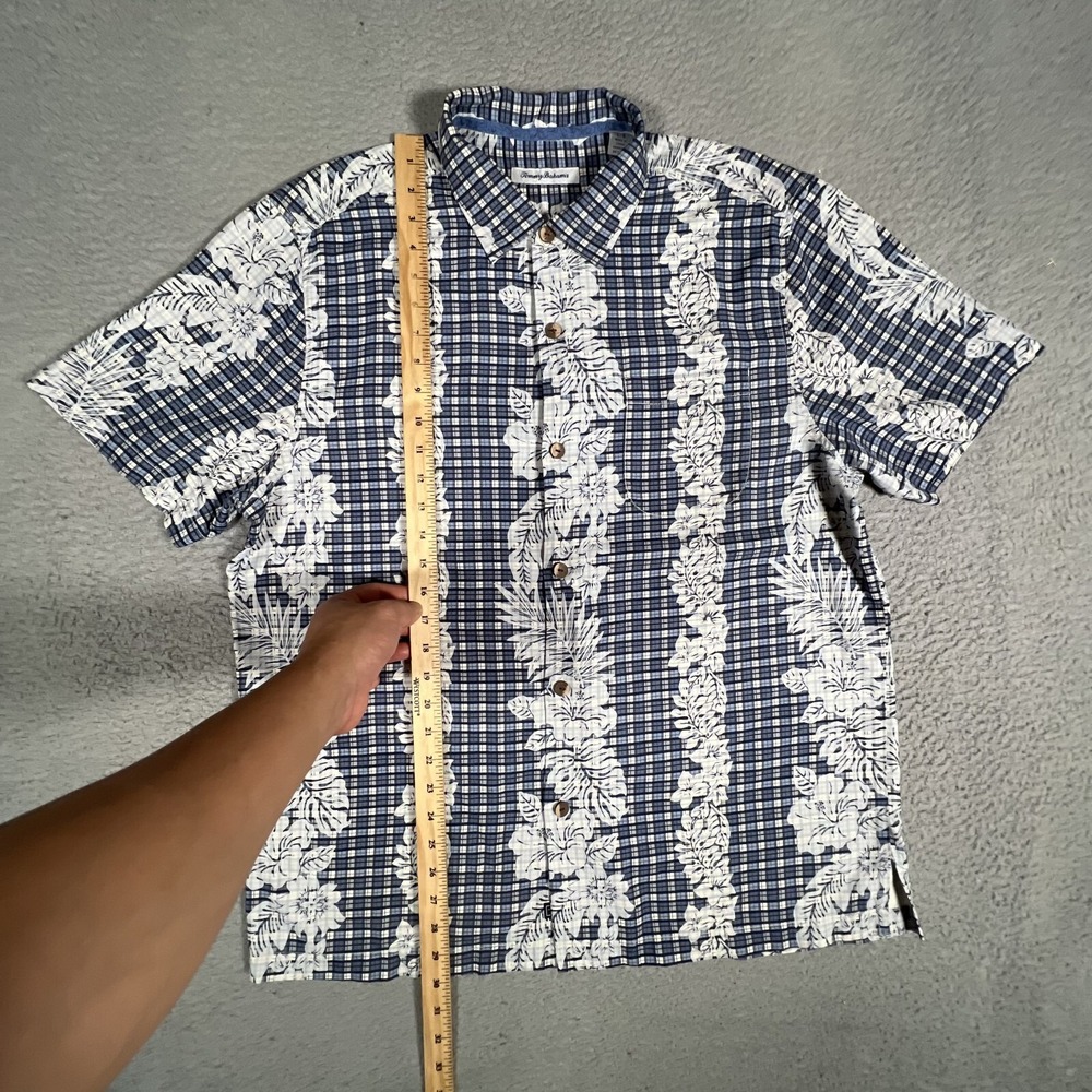 Tommy Bahama Shirt Mens Large Blue Floral Plaid 100% Silk Casual Preppy Pocket - Picture 5 of 12